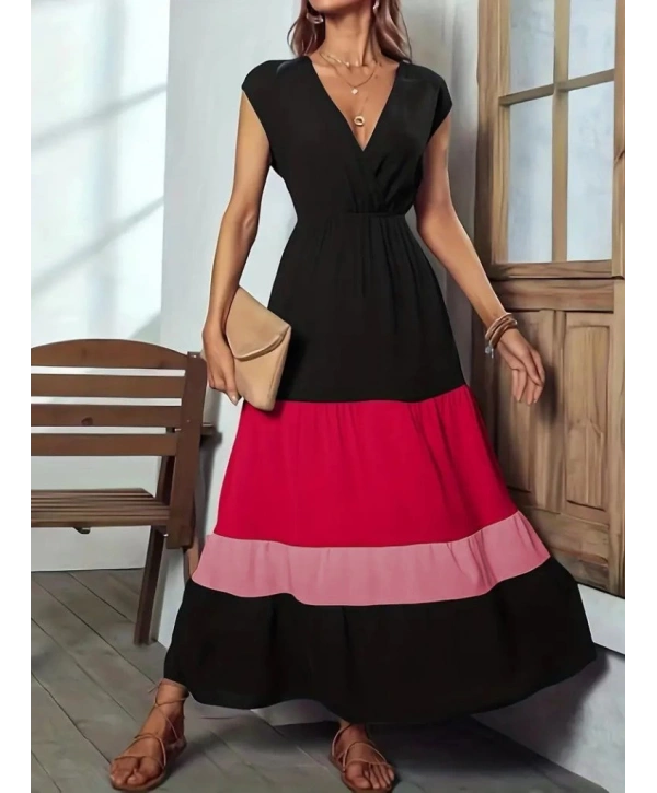 Kadın Kısa Kollu Kruvaze Yakalı çok Renkli Aerobin Elbise