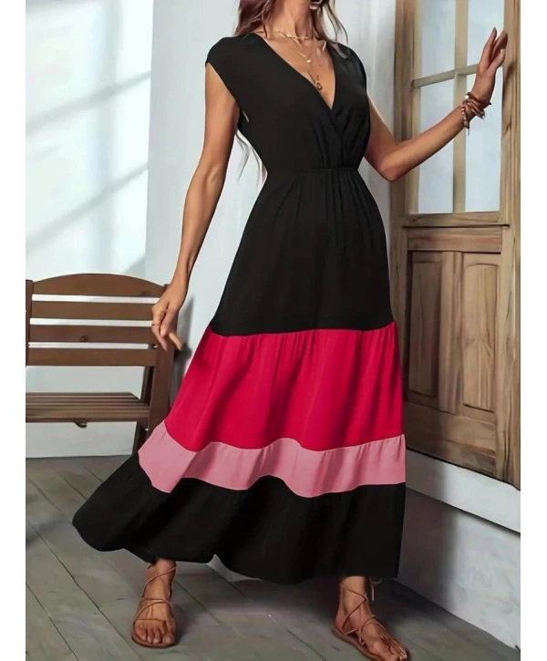 Kadın Kısa Kollu Kruvaze Yakalı çok Renkli Aerobin Elbise