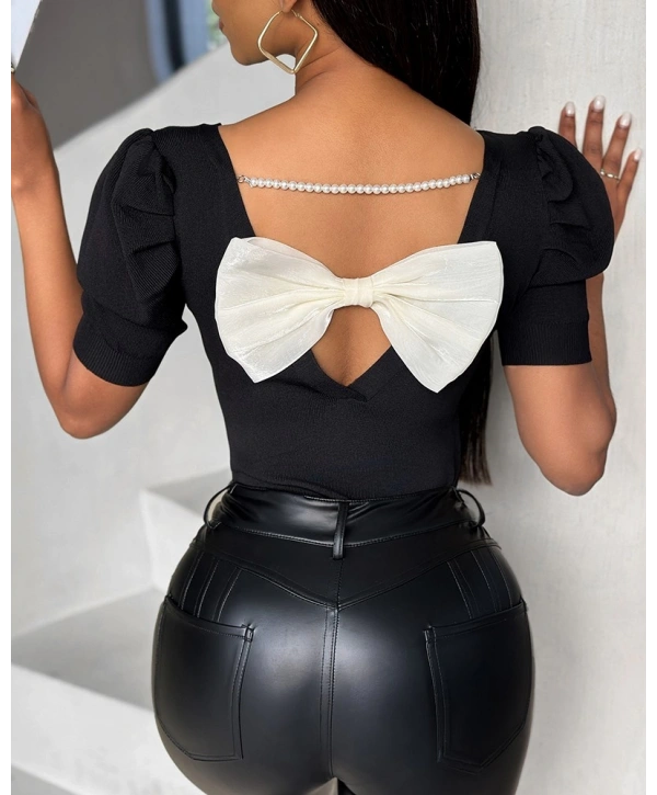 Kadın Kısa Kollu Sırt Inci Ve Kurdela Detay Karpuz Kol Yerli Krep Bluz. 109 Adet Standart Beden Gerisi 3 Beden