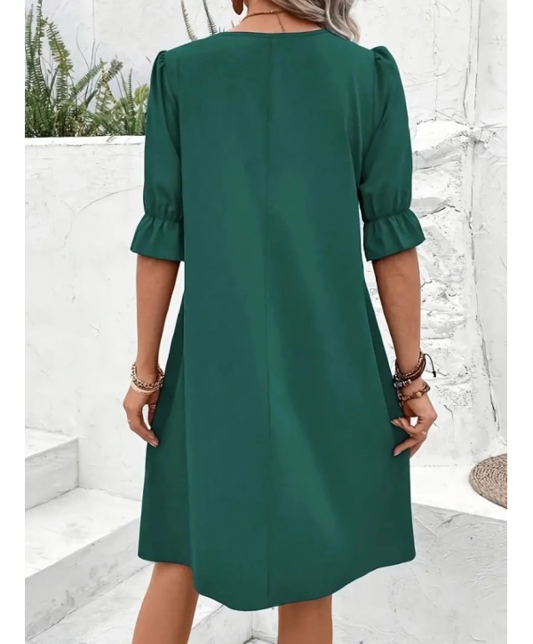 Kadın Kısa Kollu V Yakalı Salaş Janjan Krep Elbise