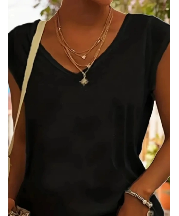 Kadın Kısa Kollu V Yakalı Viskon Bluz