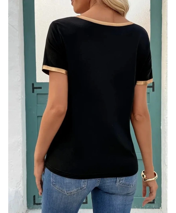 Kadın Kısa Kollu V Yakalı Viskon Bluz