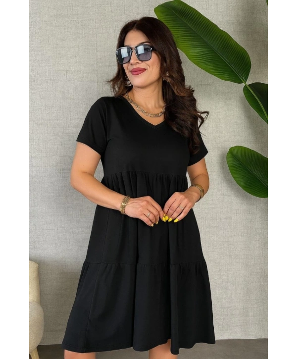 Kadın Kısa Kollu V Yakalı Viskon Elbise