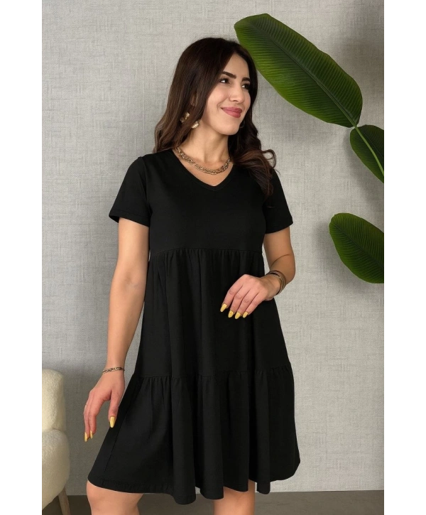Kadın Kısa Kollu V Yakalı Viskon Elbise