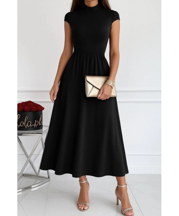 Kadın Kısa Kollu Yarı Balıkçı Yaka Viskon Elbise