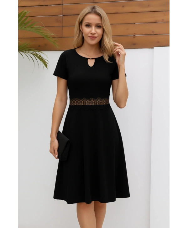 Kadın Kısa Kollu Yuvarlak Yaka Damla Detaylı Janjan Elbise