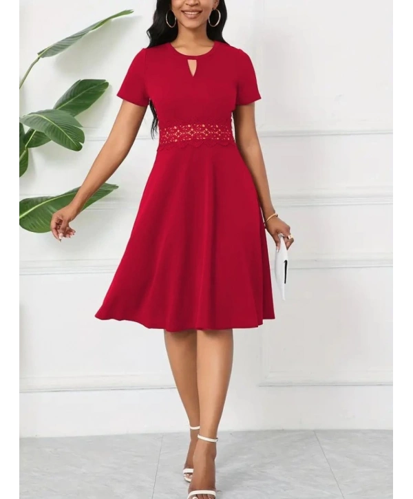Kadın Kısa Kollu Yuvarlak Yaka Damla Detaylı Janjan Elbise