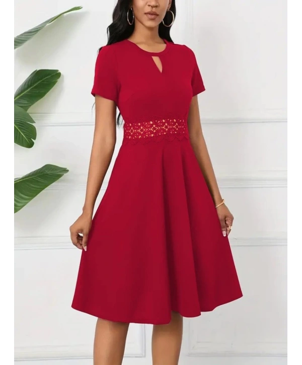 Kadın Kısa Kollu Yuvarlak Yaka Damla Detaylı Janjan Elbise