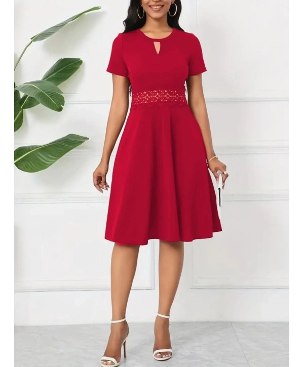 Kadın Kısa Kollu Yuvarlak Yaka Damla Detaylı Janjan Elbise