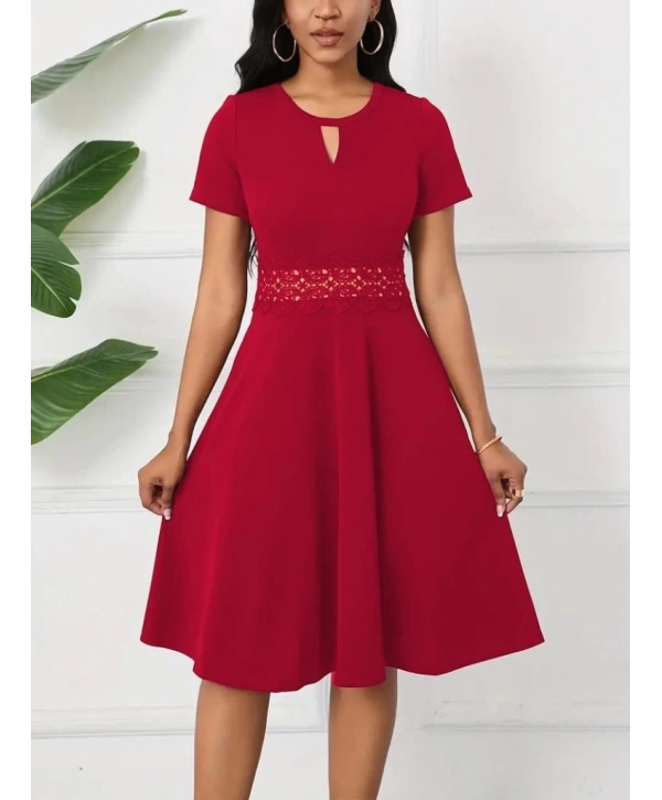 Kadın Kısa Kollu Yuvarlak Yaka Damla Detaylı Janjan Elbise
