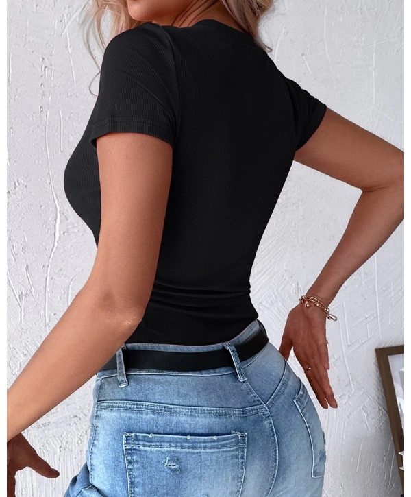 Kadın Kısa Kollu Yuvarlak Yakalı Düğme Detay Kaşkorse Bluz