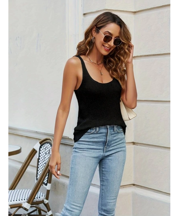 Kadın Kolsuz U Yaka Askılı Triko Bluz