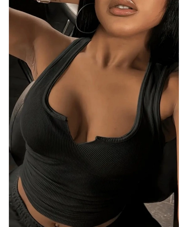 Kadın Kolsuz V Yakalı Kaşkorse Bluz