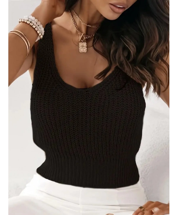 Kadın Kolsuz Yuvarlak Yaka Triko Bluz