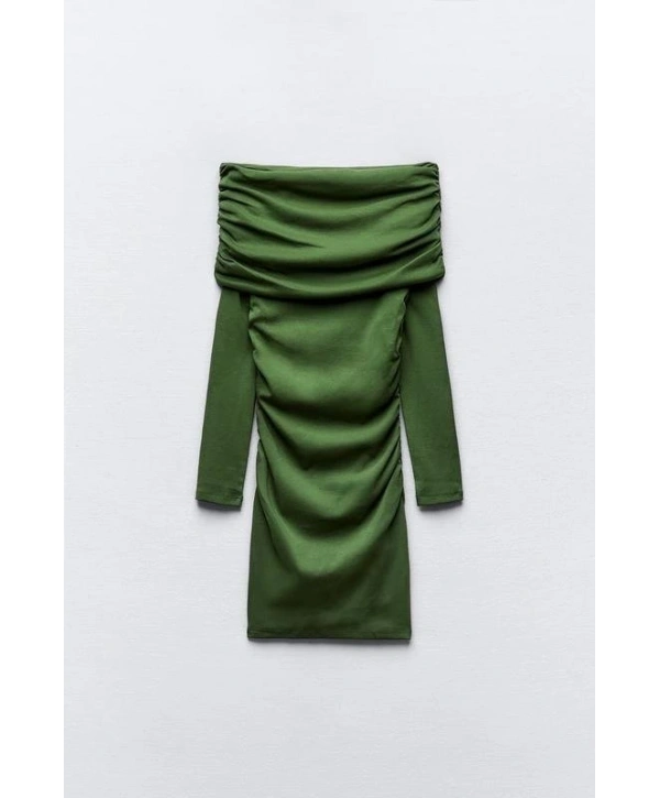 Kadın Madonna Mendil Yaka Fırsat ürün Büzgülü Mini Elbise