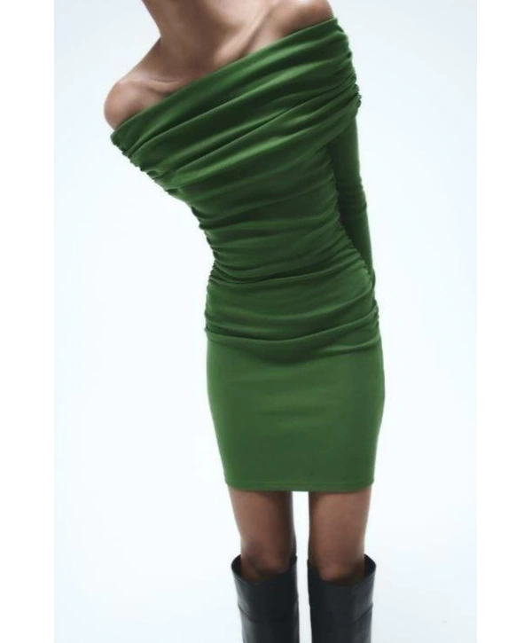 Kadın Madonna Mendil Yaka Fırsat ürün Büzgülü Mini Elbise