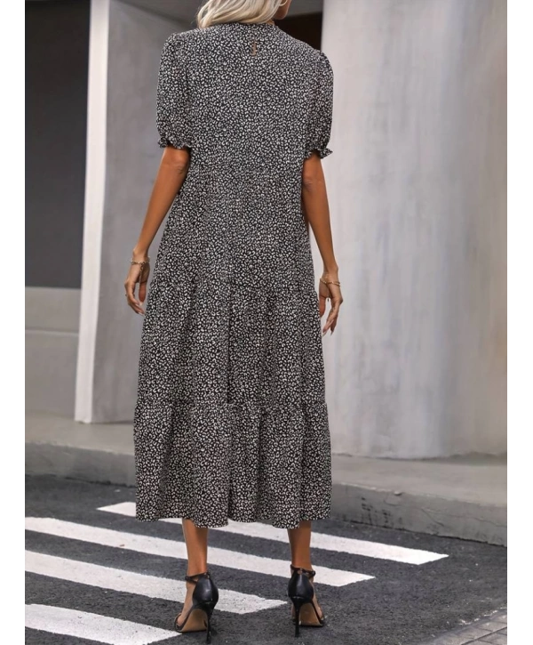 Kadın Mini Leopar Desen Midi üç Kat Elbise