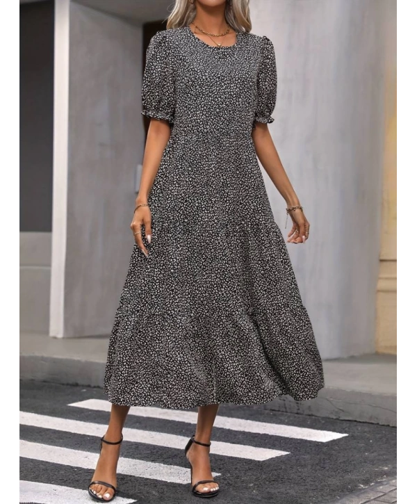 Kadın Mini Leopar Desen Midi üç Kat Elbise