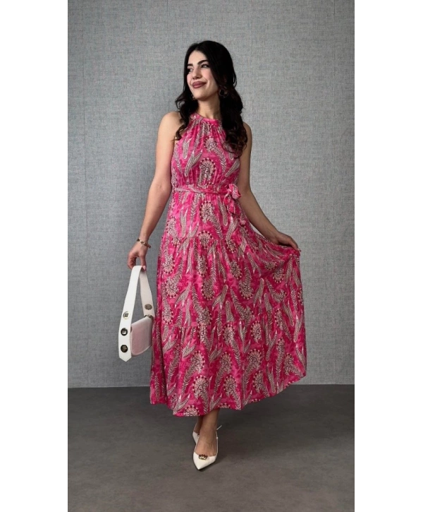 Kadın Omuzlardan Açık Boyundan Geçmeli Desenli Süprem Bluz