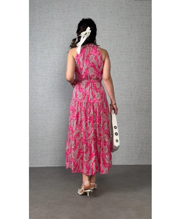 Kadın Omuzlardan Açık Boyundan Geçmeli Desenli Süprem Bluz