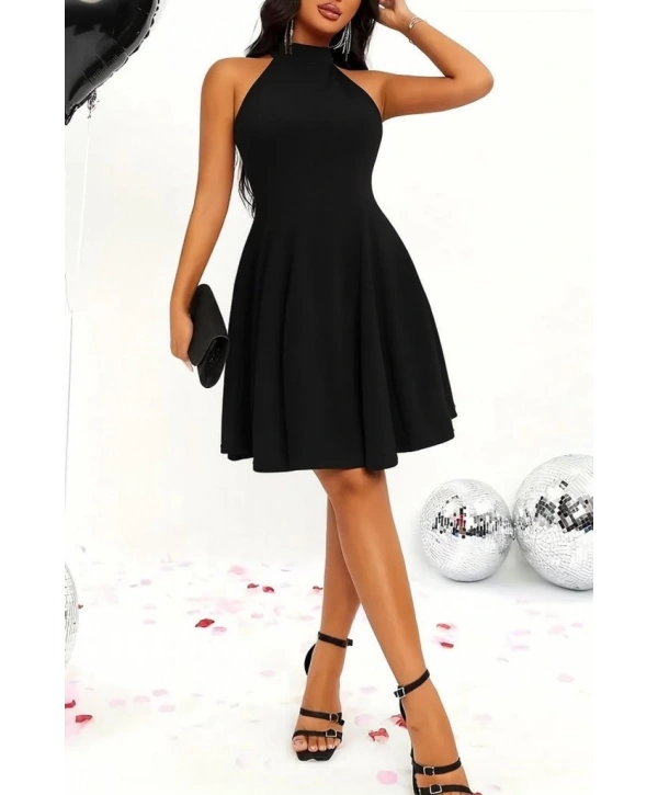 Kadın Omuzlardan Açık Daire Yakalı Janjan Krep Elbise