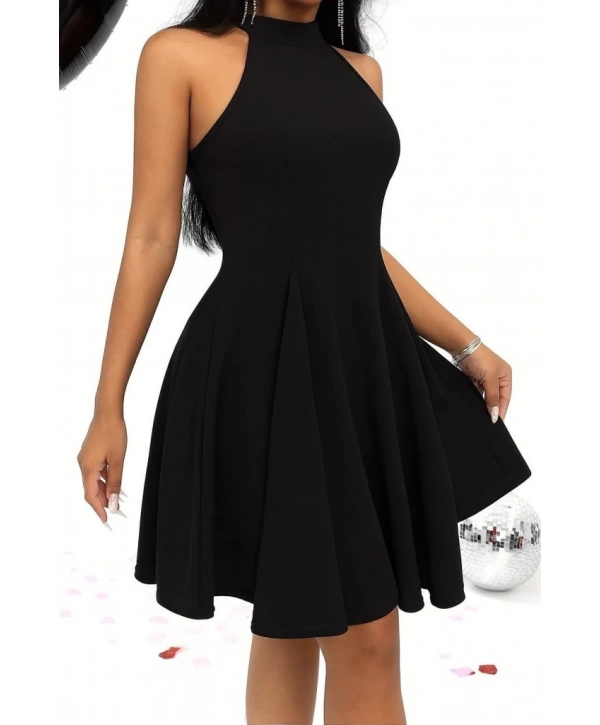 Kadın Omuzlardan Açık Daire Yakalı Janjan Krep Elbise