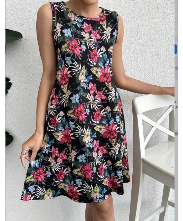 Kadın Renkli çiçek Baskılı Süprem Elbise