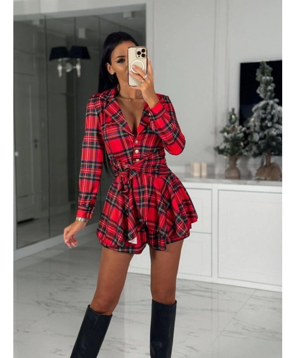 Kadın Scuba Kumaş Ekose Baskı şort Elbise