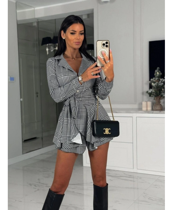 Kadın Scuba Kumaş Ekose Baskı şort Elbise