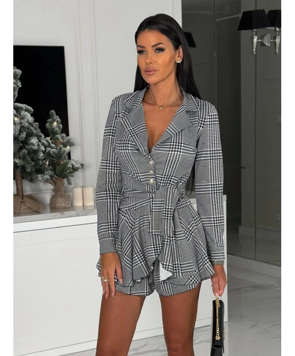 Kadın Scuba Kumaş Ekose Baskı şort Elbise