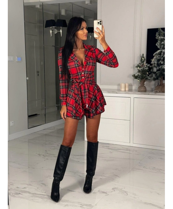 Kadın Scuba Kumaş Ekose Baskı şort Elbise