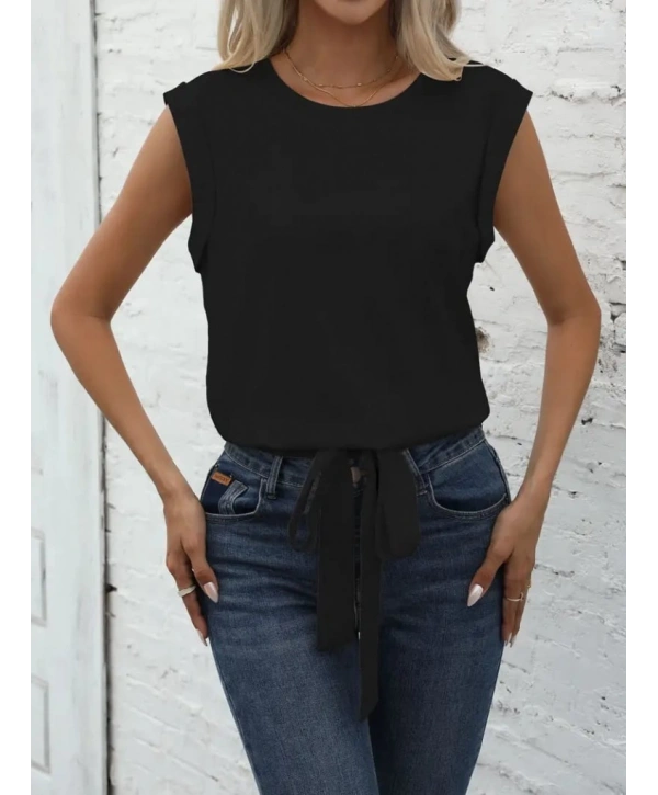 Kadın Sıfır Kol Etek Ucu Bağlama Detay Ithal Krep Bluz