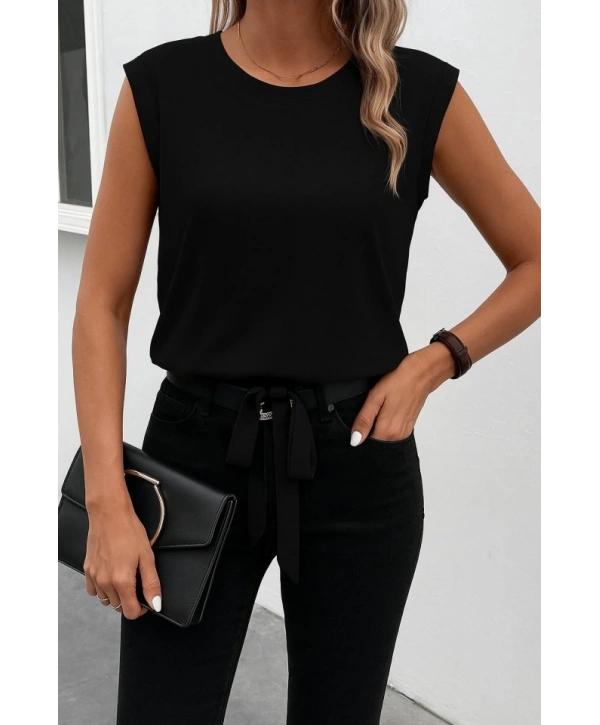 Kadın Sıfır Kol Etek Ucu Bağlama Detay Ithal Krep Bluz