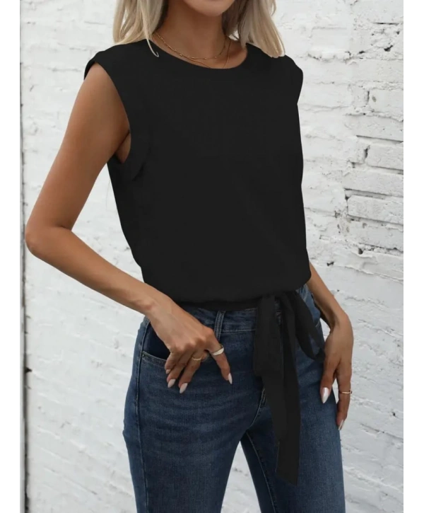 Kadın Sıfır Kol Etek Ucu Bağlama Detay Ithal Krep Bluz