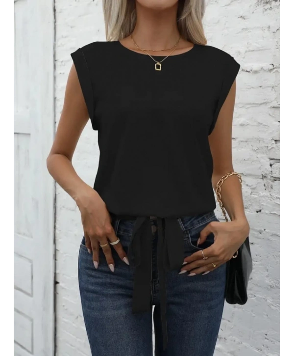 Kadın Sıfır Kol Etek Ucu Bağlama Detay Ithal Krep Bluz