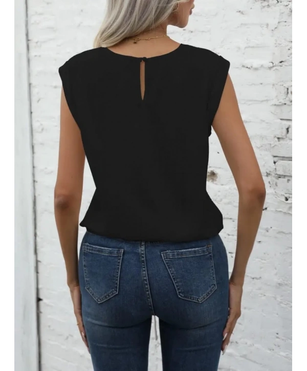 Kadın Sıfır Kol Etek Ucu Bağlama Detay Ithal Krep Bluz