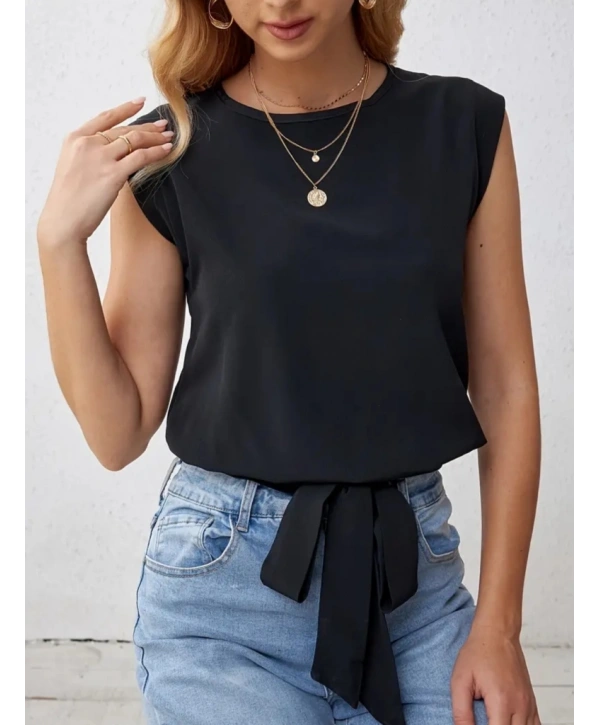 Kadın Sıfır Kol Etek Ucu Bağlama Detay Ithal Krep Bluz