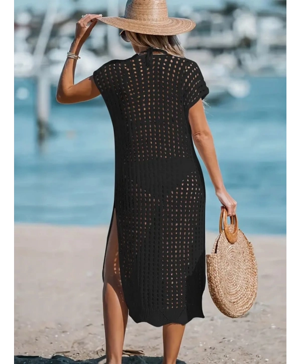 Kadın Sıfır Kol V Yaka Yanı Derin Yırtmaçlı Midi Boy Triko Elbise