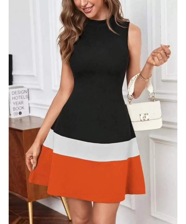 Kadın Sıfır Kol Yarı Balıkçı Yaka şerit Detaylı Ithal Krep Elbise