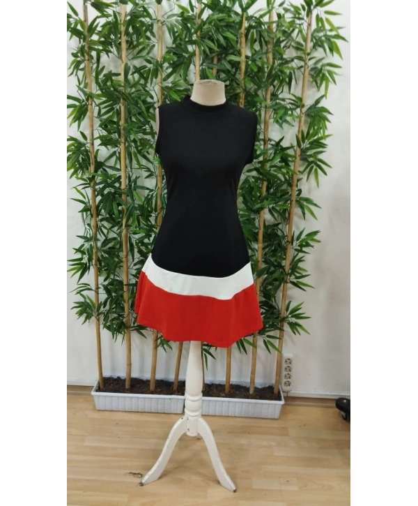 Kadın Sıfır Kol Yarı Balıkçı Yaka şerit Detaylı Ithal Krep Elbise