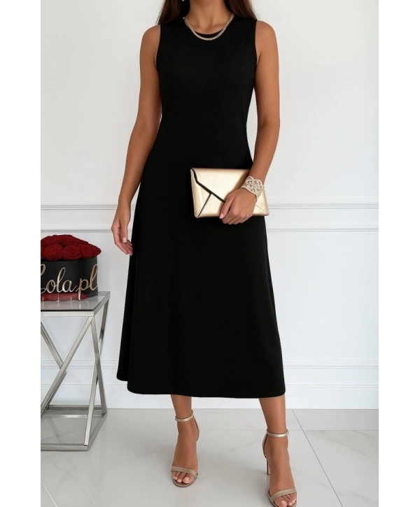 Kadın Sıfır Kollu Bisiklet Yaka Midi Viskon Iki Iplik Elbise