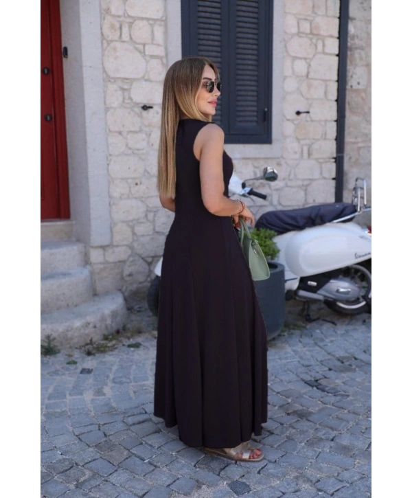 Kadın Sıfır Kollu Bisiklet Yaka Viskon Elbise