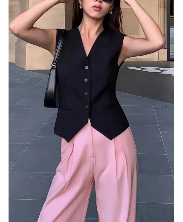 Kadın Sıfır Kollu önden Düğmeli Atlas Yelek