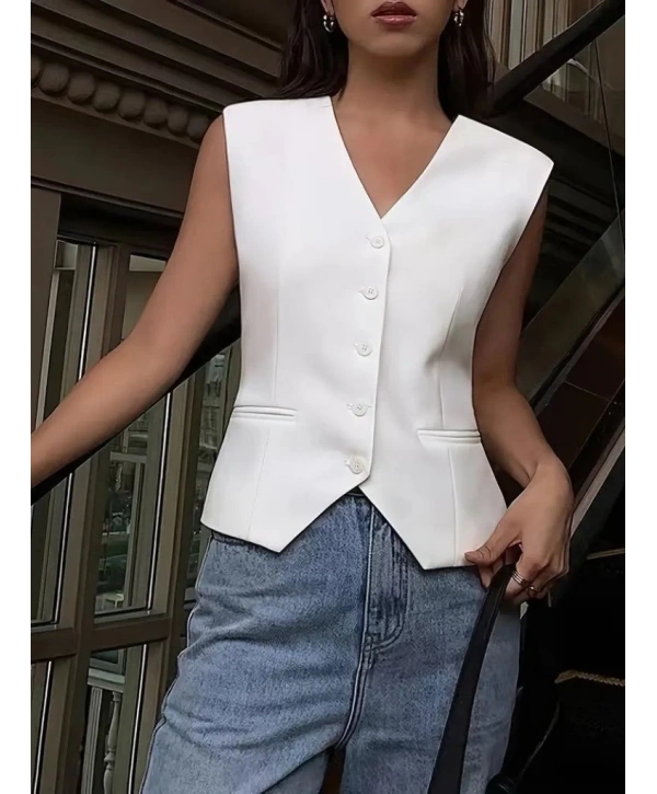 Kadın Sıfır Kollu önden Düğmeli Atlas Yelek