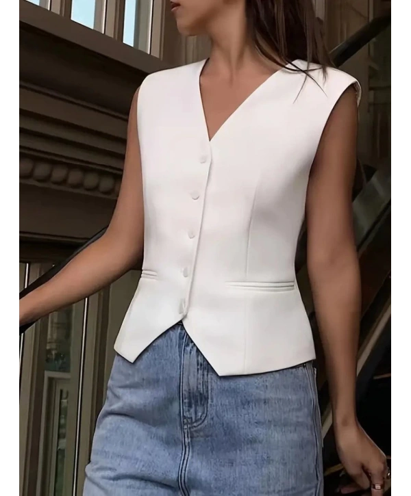 Kadın Sıfır Kollu önden Düğmeli Atlas Yelek