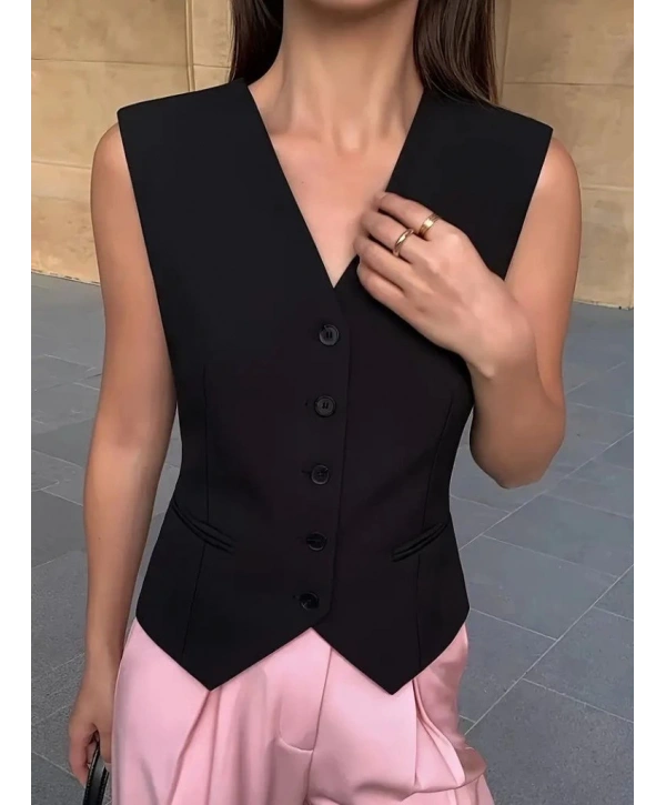 Kadın Sıfır Kollu önden Düğmeli Atlas Yelek