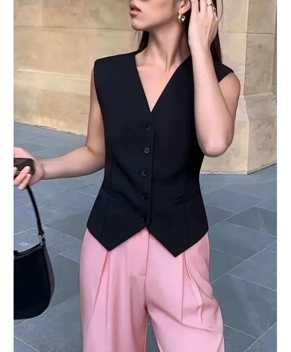 Kadın Sıfır Kollu önden Düğmeli Atlas Yelek