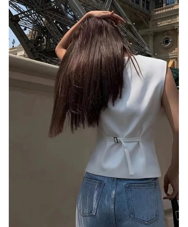 Kadın Sıfır Kollu önden Düğmeli Atlas Yelek