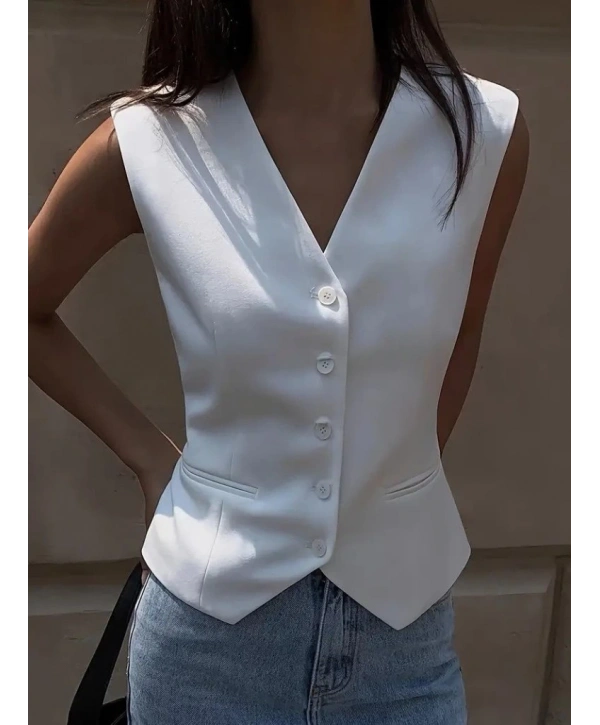 Kadın Sıfır Kollu önden Düğmeli Atlas Yelek