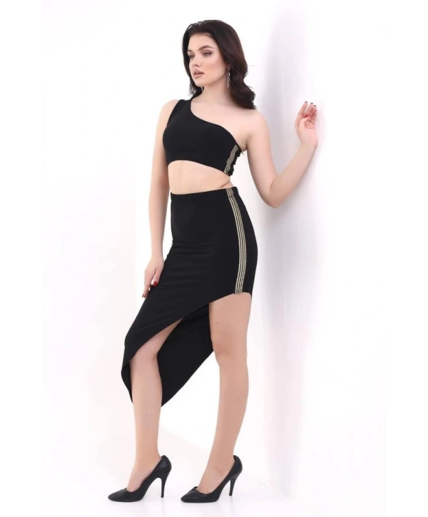 Kadın Tek Omuzlu Asimetrik Etek Şerit Detaylı Fırsat Ürün Sandy Kumaş İkili Takım